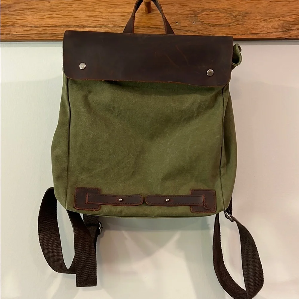 Olive Green Canvas Backpack - Classic,‎ 11x4” depth
